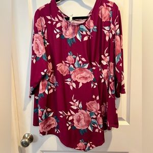 NY Collection Woman floral matte jersey 3X in berry